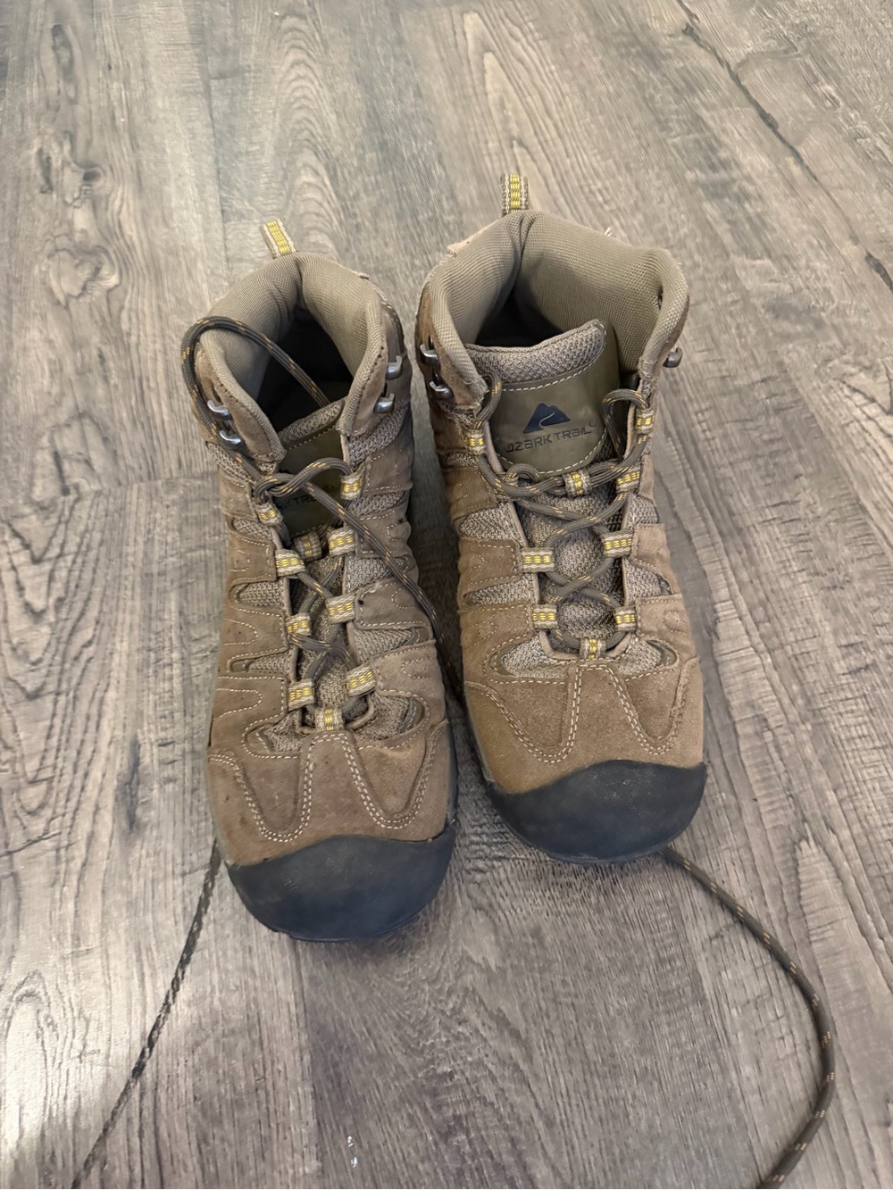 Ozark Trail Brown and Black Men's Hiking Boots with Yellow Accents